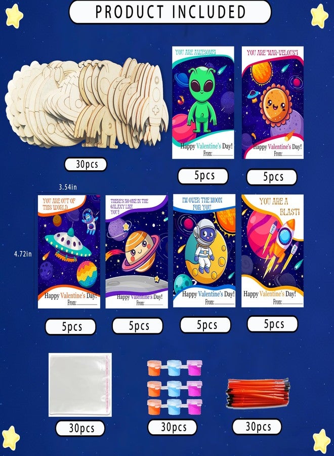 ام ال او ال ام هدايا عيد الحب، 30 مجموعة أدوات حرفية خشبية فضائية لعيد الحب مع بطاقات، لوازم فنية خشبية غير مكتملة الصنع لرواد فضاء فضائيين، مثالية لعيد الحب، أو كهدية لتبادل الهدايا في عيد الأم، أو كمشروع فني لعيد الميلاد. - Image 2